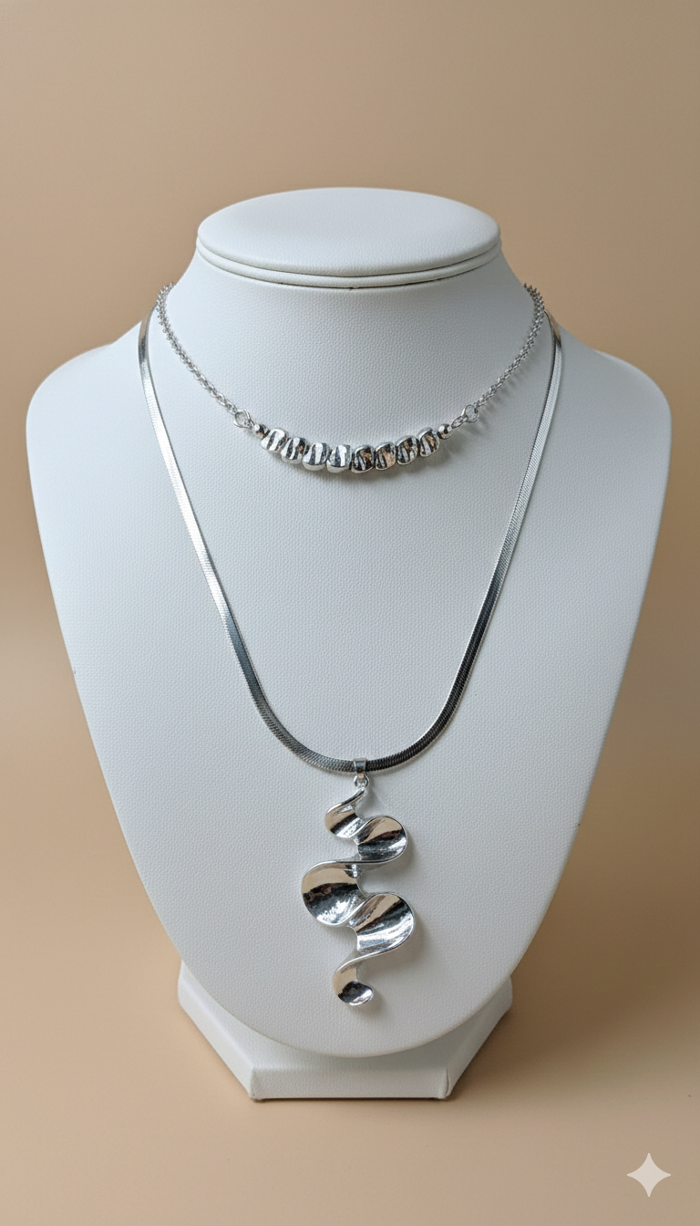 Collar Triple Plateado Snake