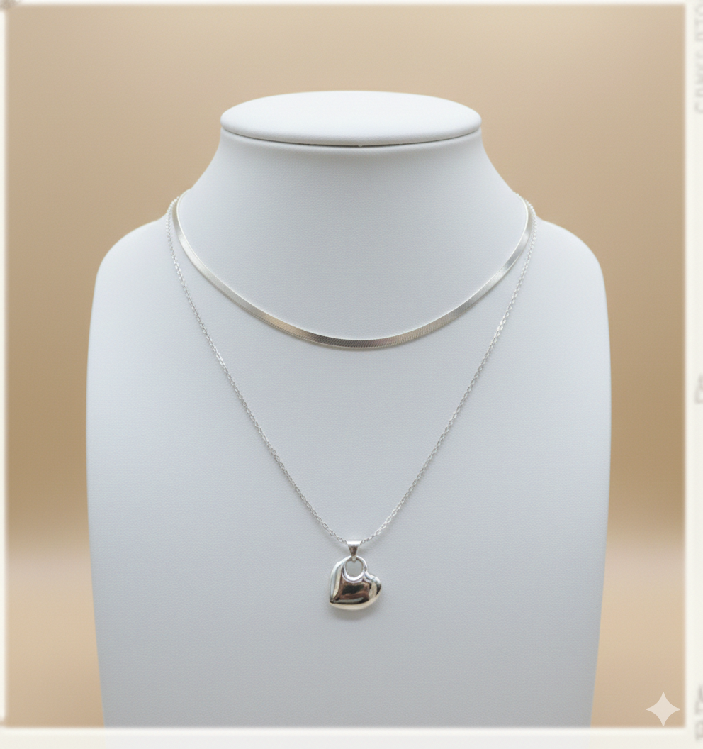 Collar Triple Plateado Heart