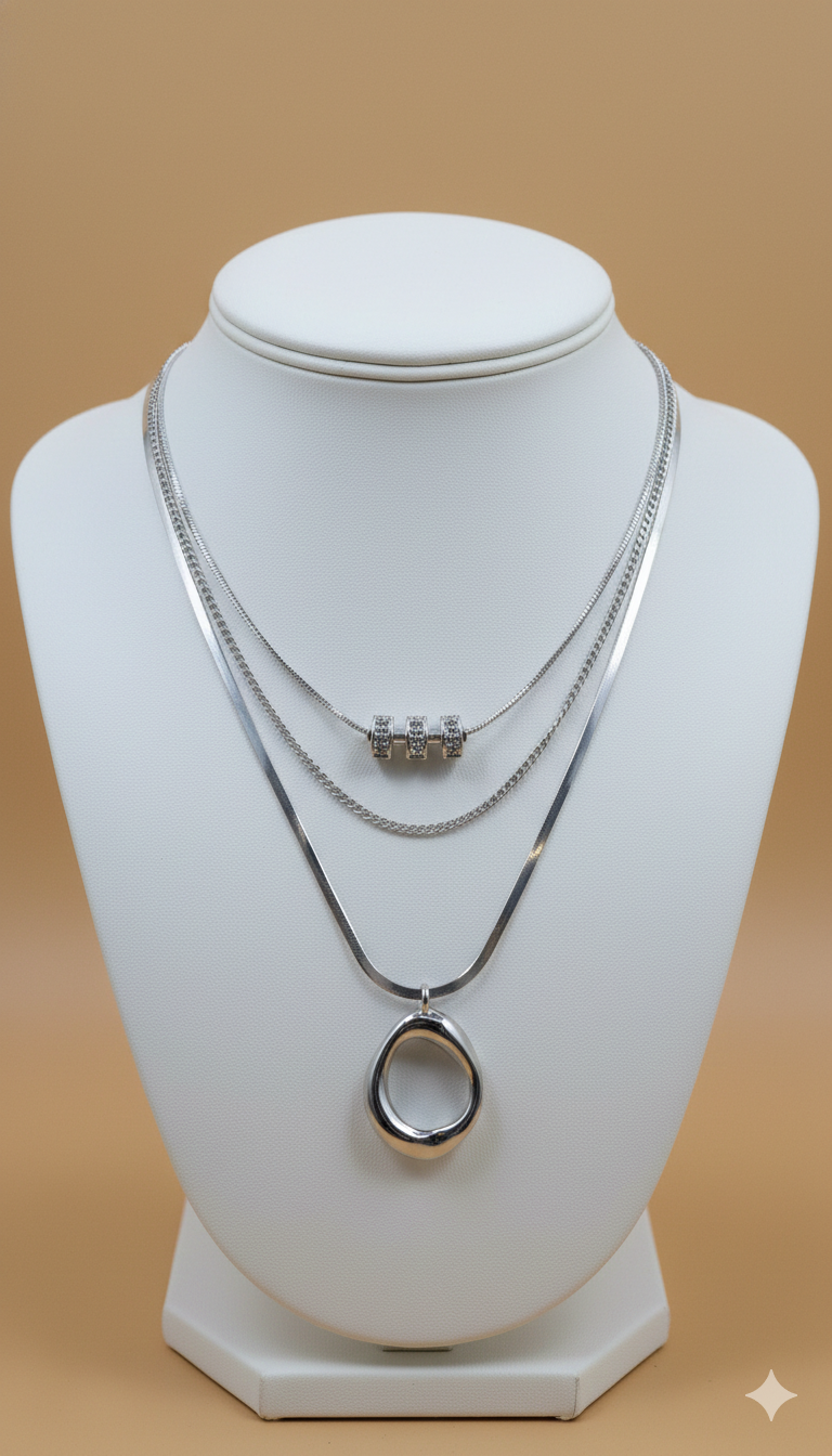 Collar Triple Plateado Aro