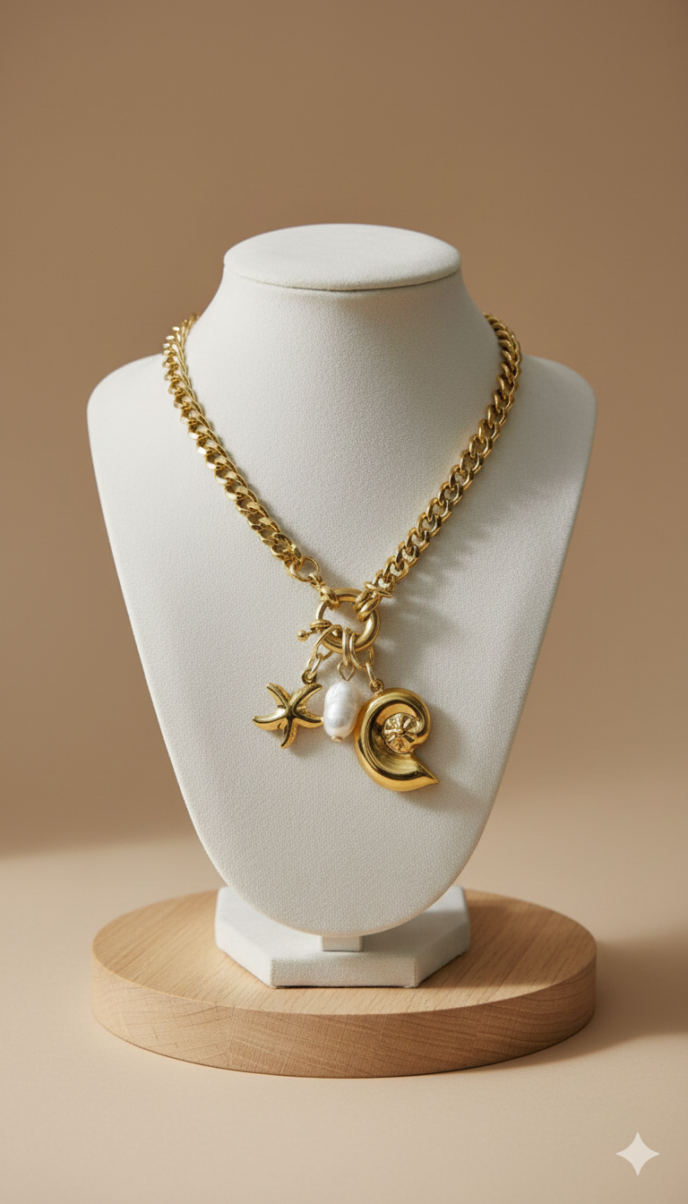 Collar Dijes Perla Dorado