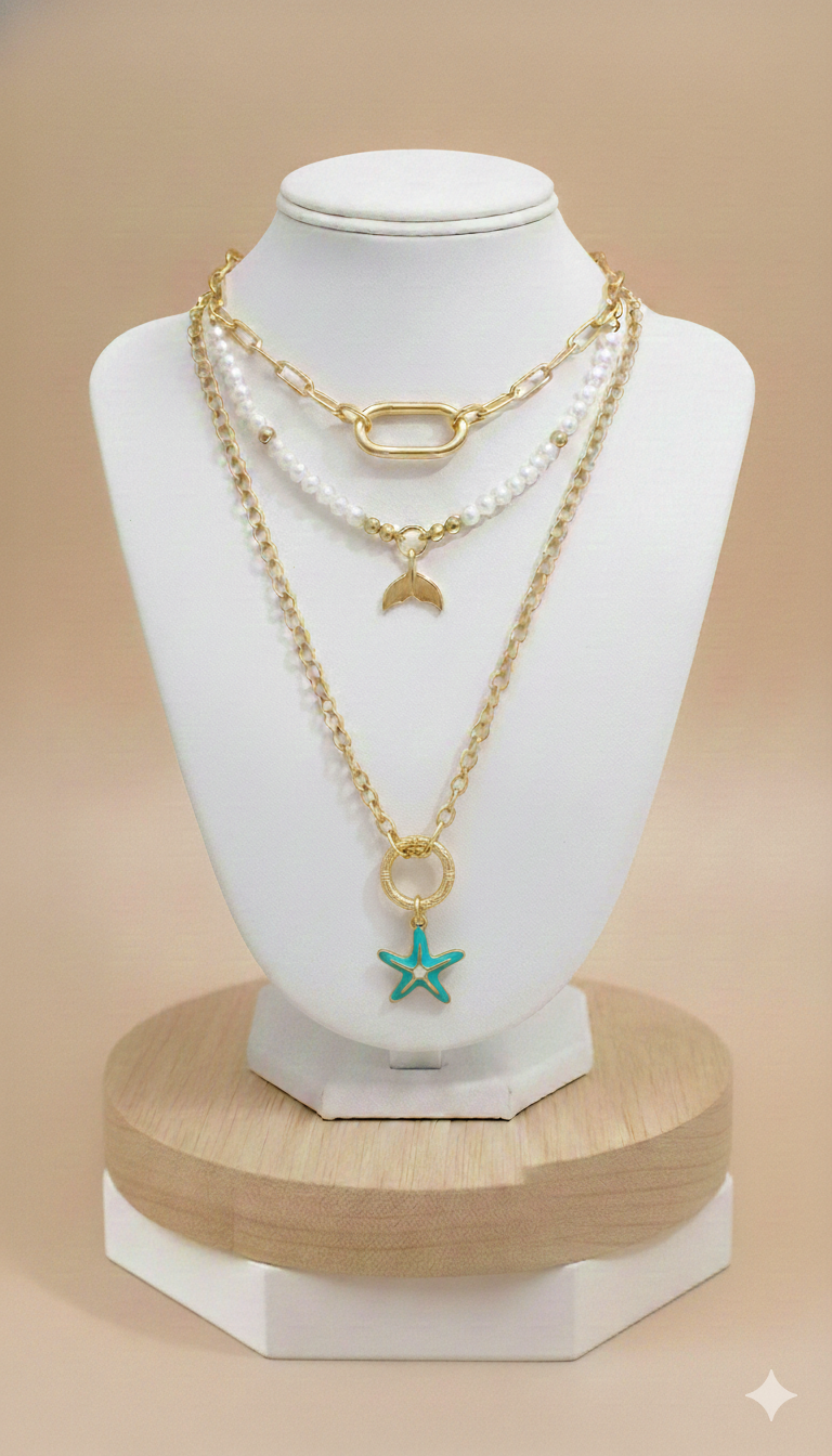 Collar Triple Dijes Starblue Dorado