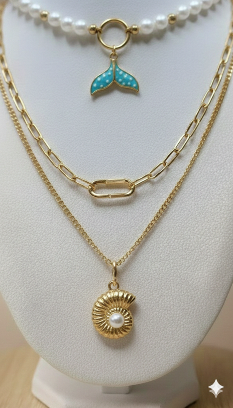 Collar Triple Dijes Sirena Dorado