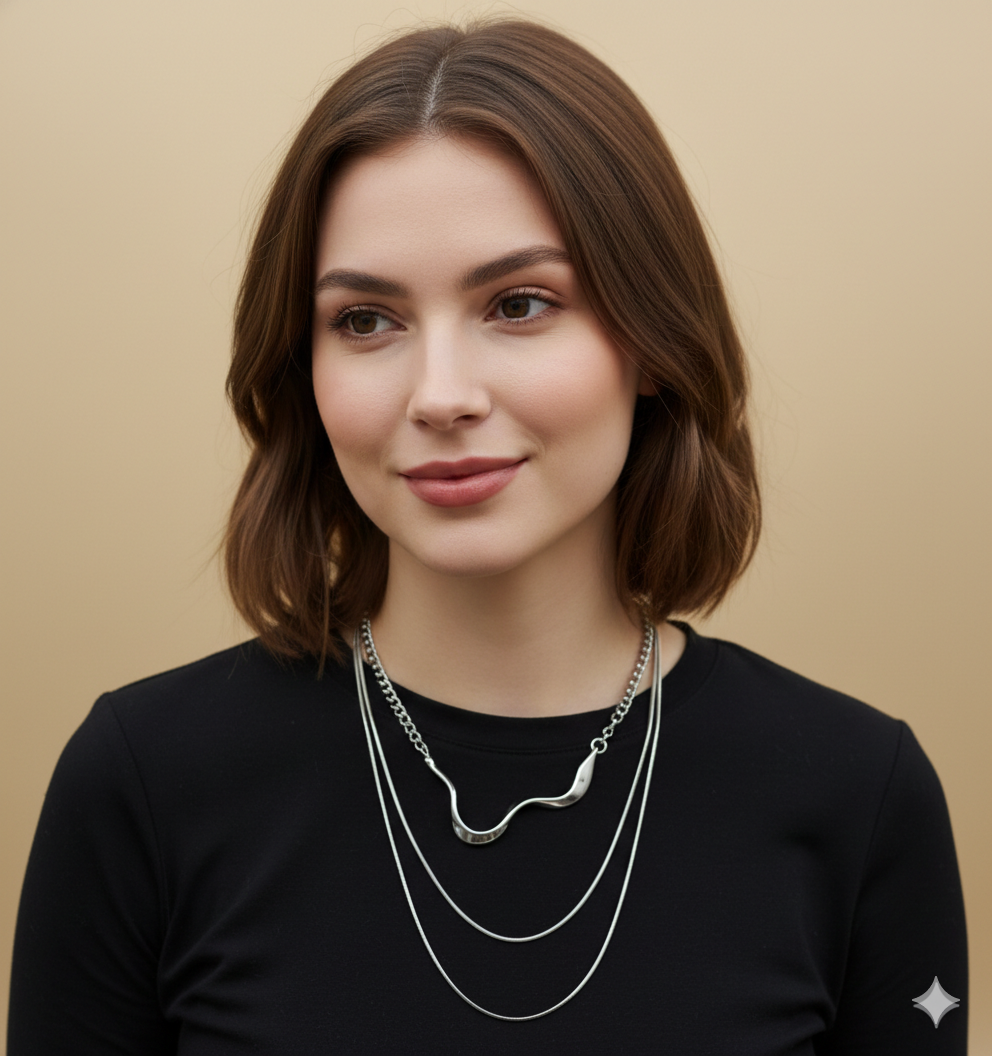 Collar Triple Plateado Mini Snake
