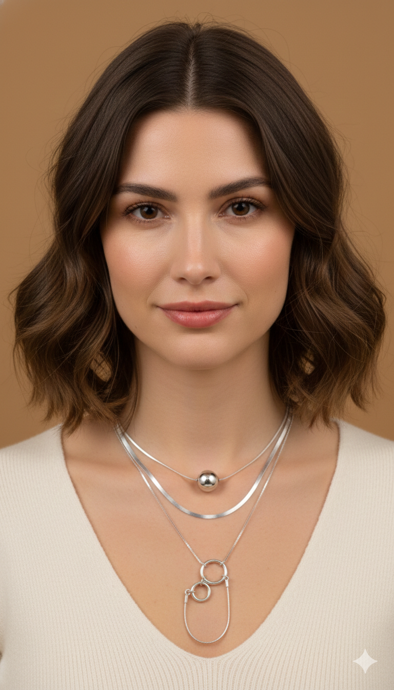 Collar Triple Plateado Double Ring