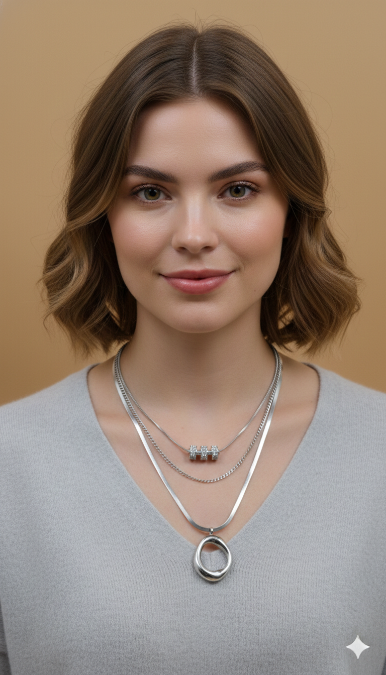 Collar Triple Plateado Aro