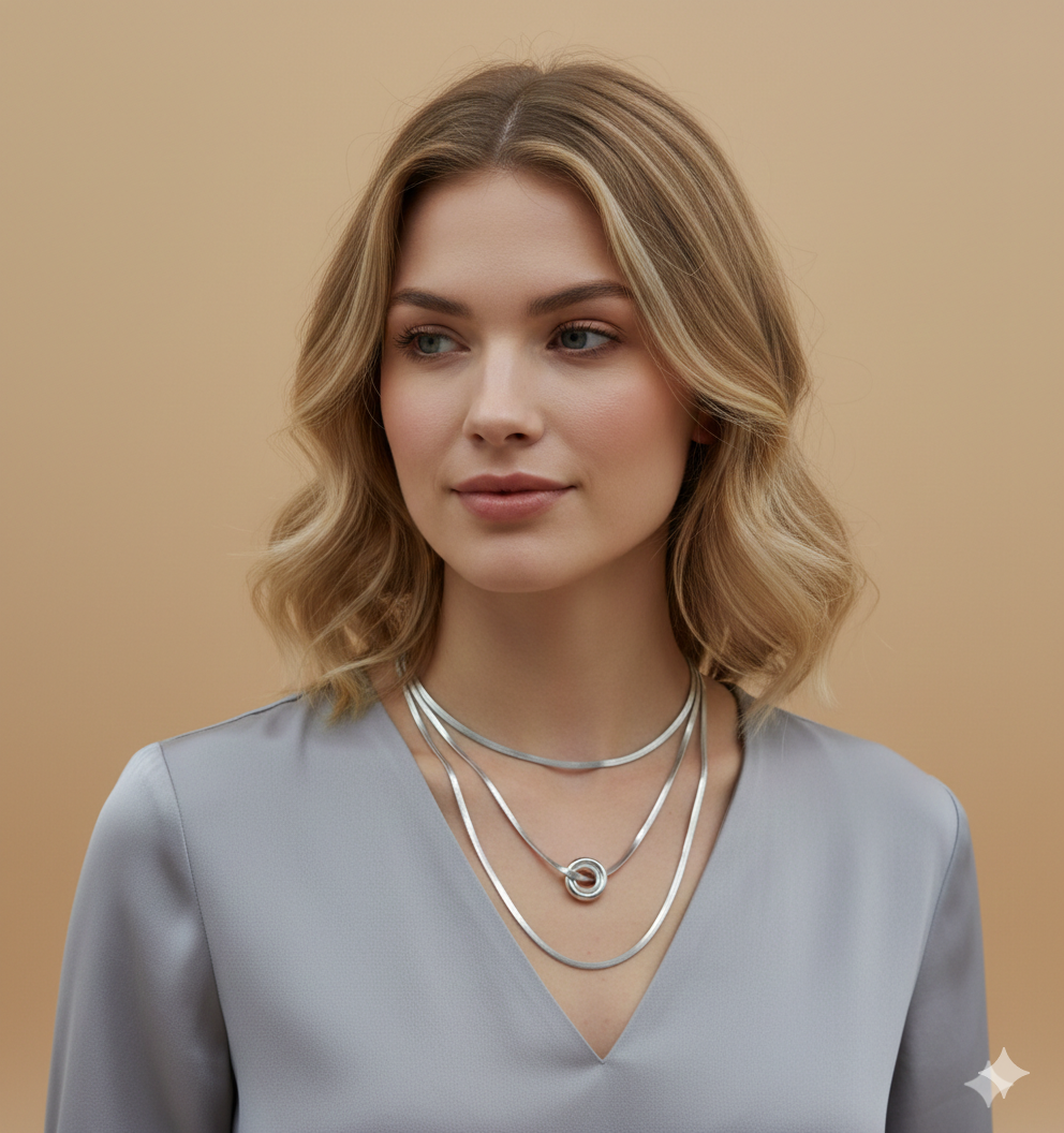 Collar Triple Plateado Zihue