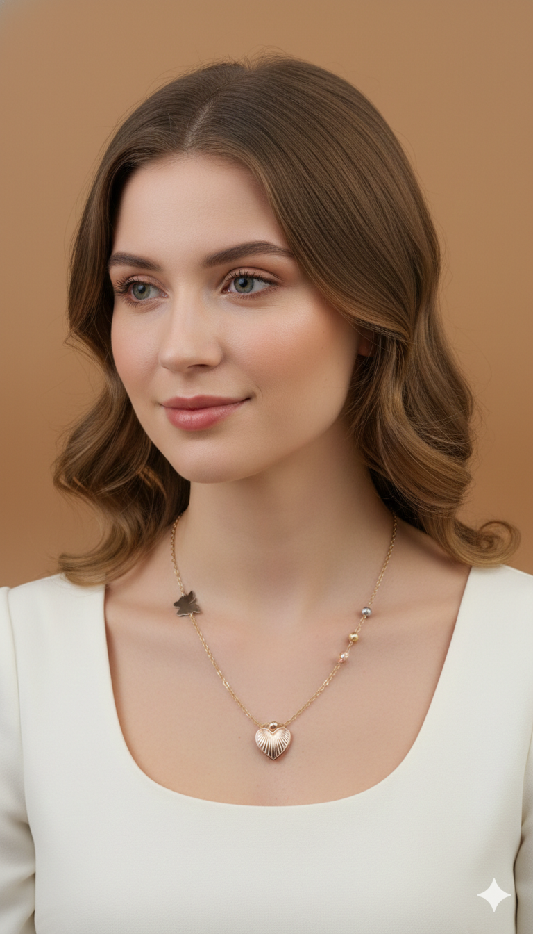 Collar Laminado Dorado 3D Heart