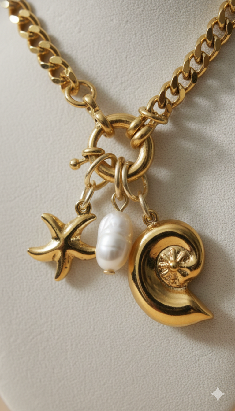 Collar Dijes Perla Dorado